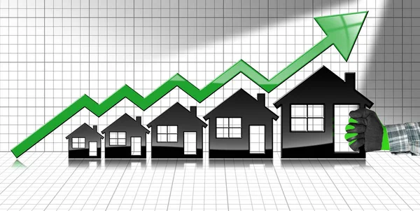 Vendas de imóveis em crescimento - Gráfico com casas — Fotografia de Stock