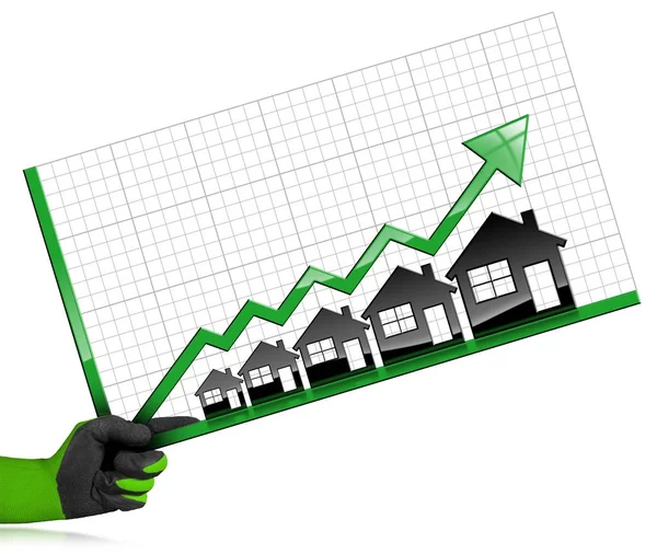 Vendas de imóveis em crescimento - Gráfico com casas — Fotografia de Stock