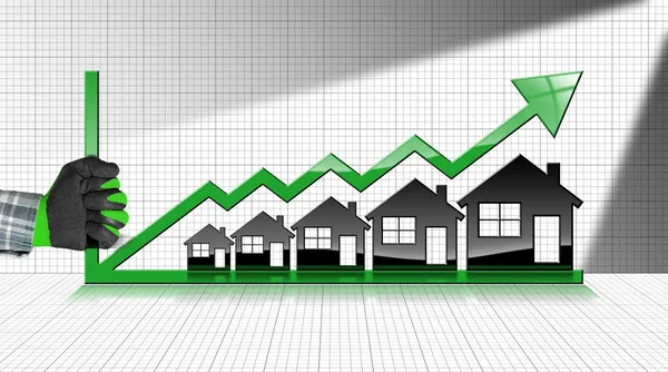Vendas de imóveis em crescimento - Gráfico com casas — Fotografia de Stock