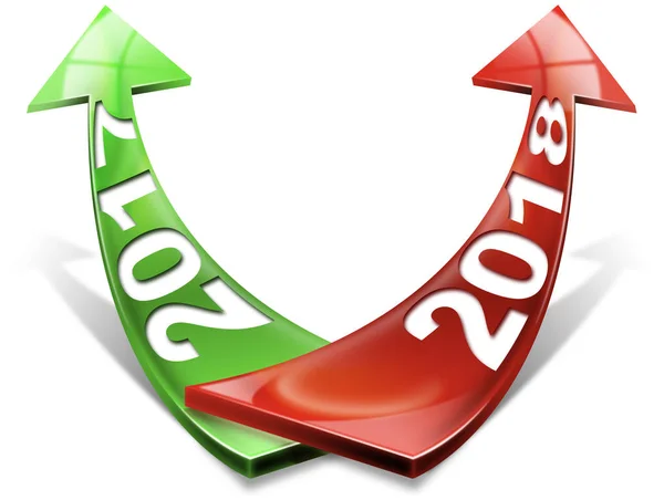 2017 2018 röda och gröna pilar - nyår — Stockfoto