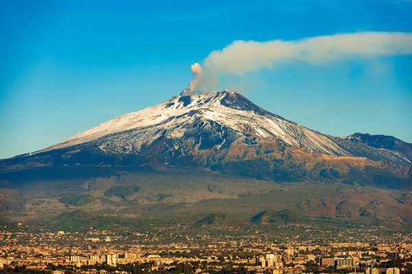 Mount Etna Volcano and Catania - Sicily Italy — Stock Photo, Image