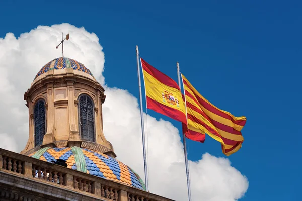 Banderas de España y Cataluña Juntos — Foto de Stock