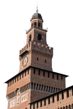 Castello Sforzesco - Sforza Kalesi beyaz arka planda izole edildi Milan İtalya