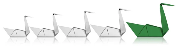 Koncepcja przywództwa - Paper Swans izolowane na białym tle — Zdjęcie stockowe