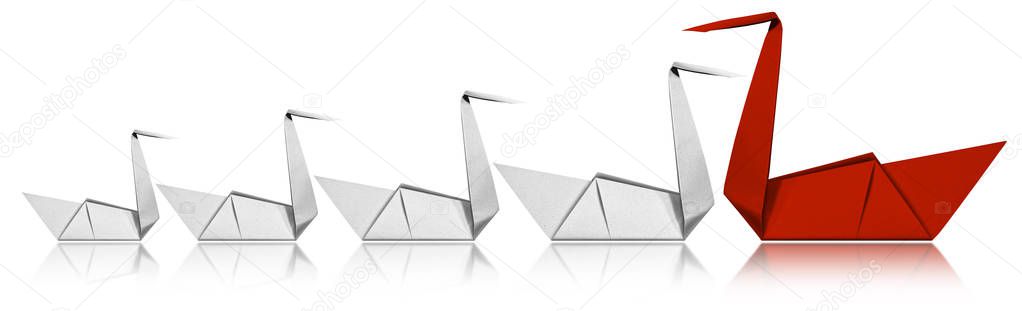 Leadership Concept - Paper Swans isolated on white background