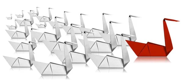 Leadership Concept - Paper Swans isolated on white background — Stock Photo, Image