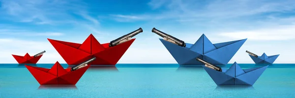 Statki wojenne - Bitwa morska z papierowymi łodziami w morzu — Zdjęcie stockowe