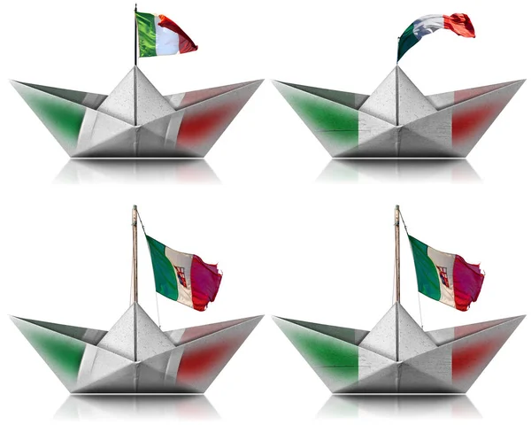 Papierowe łodzie z włoską flagą izolowane na białym tle — Zdjęcie stockowe