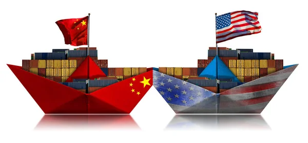 Usa і Китай торговельна війна - зіткнення двох вантажних контейнерних суден — стокове фото
