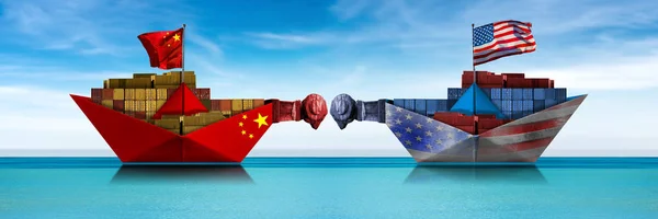 Уса і Китай ведуть торгівельну війну - два вантажних контейнерних судна з бараном. — стокове фото