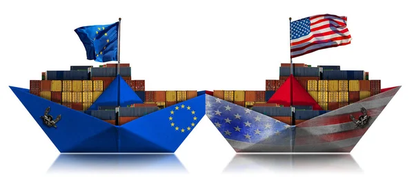 USA and European Union trade war - Collision of two cargo container ships — Stock Photo, Image