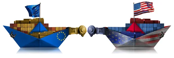 Guerra comercial entre Estados Unidos y la Unión Europea - Dos portacontenedores de carga con ariete —  Fotos de Stock