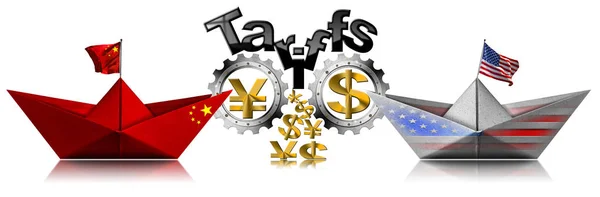 USA and China trade war - Customs tariffs with two paper boats Stockbild