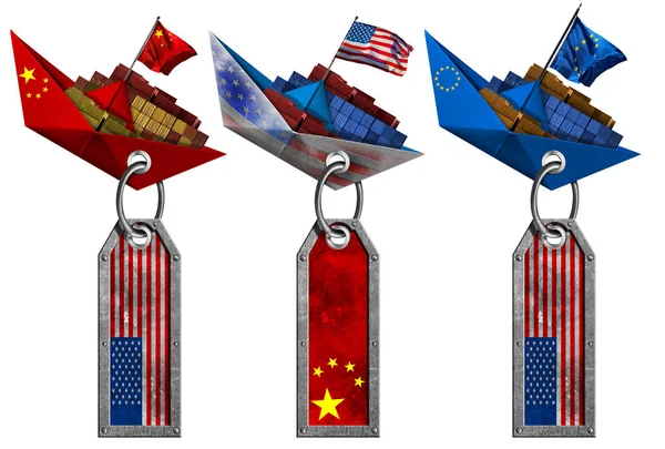 USA Cina ed Europa Concetto di guerra commerciale dell'Unione — Foto Stock