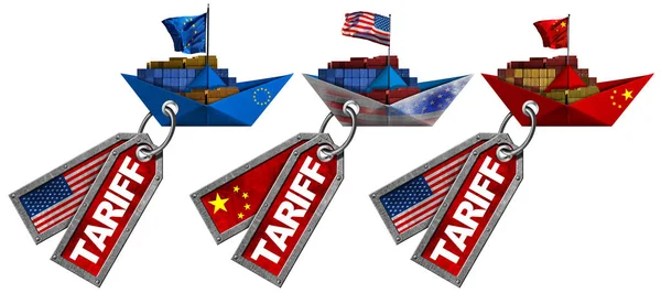 Usa China and Europe Union trade war Concept - Tariffs label — стокове фото