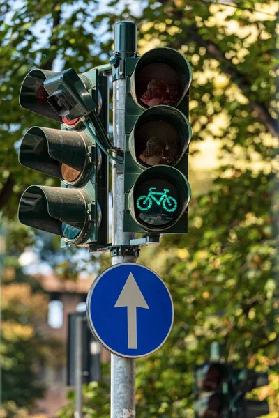 Bisiklet yolu için yeşil trafik ışığı - Milan İtalya