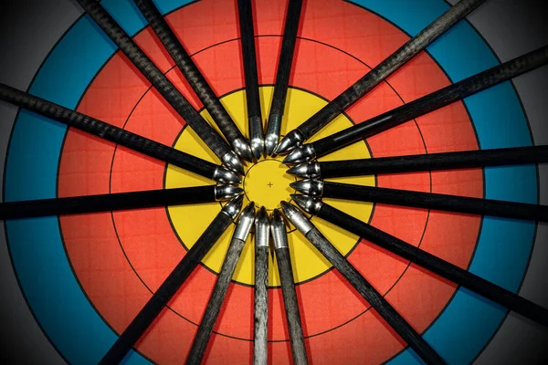 Objetivo con gran grupo de flechas - Tiro con arco Deporte —  Fotos de Stock