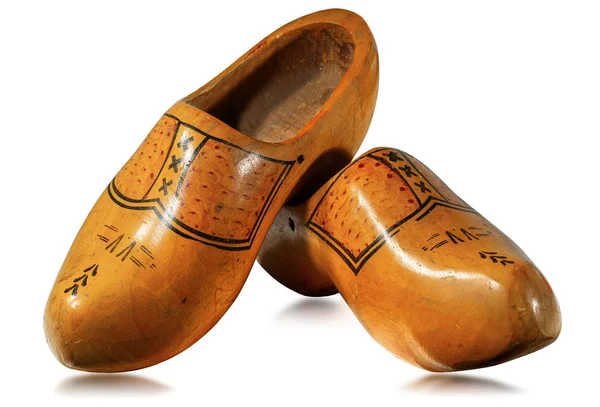 Pair of wooden clogs made in Netherlands isolated on white background — Stock Photo, Image