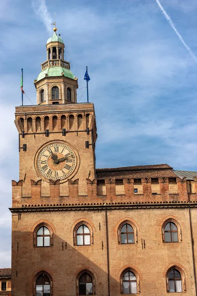 Torre Degli Accursi Palazzo Accursio Годинникова Вежа Ратуша Центрі Болоньї — стокове фото