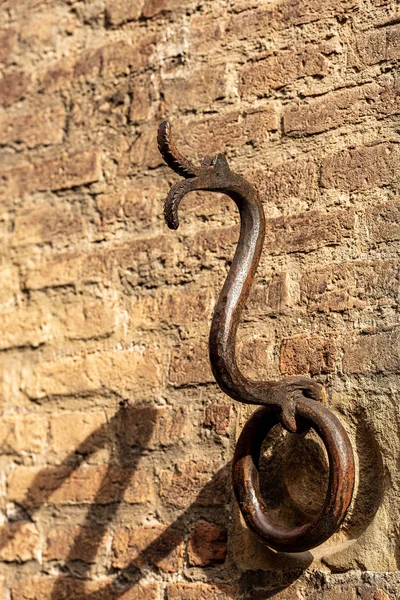 Anillo Hierro Forjado Antiguo Forma Serpiente Dragón Para Atar Con — Foto de Stock