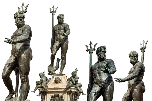 海王星青铜雕像收藏 白色背景 1566年 罗马神 内图诺广场喷泉 波洛尼亚 埃米莉亚 罗马纳 意大利 艺术家詹博洛尼亚 — 图库照片