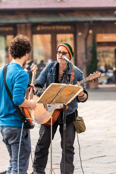 Bologna Emilia Romagna Italia Febbraio 2020 Due Musicisti Strada Non — Foto Stock