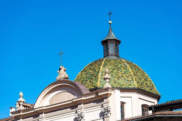 Dome Green Yellow Majolica Roof Tiles Church Santissima Annunziata Trento — Stock Photo, Image