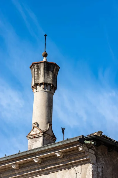 Trento Cidade Close Uma Antiga Chaminé Telhado Estilo Veneziano Castello — Fotografia de Stock