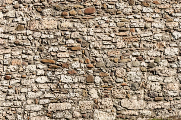 Detailní Záběr Stěny Říčních Oblázků Nepravidelných Kamenů Plný Rám Pozadí — Stock fotografie