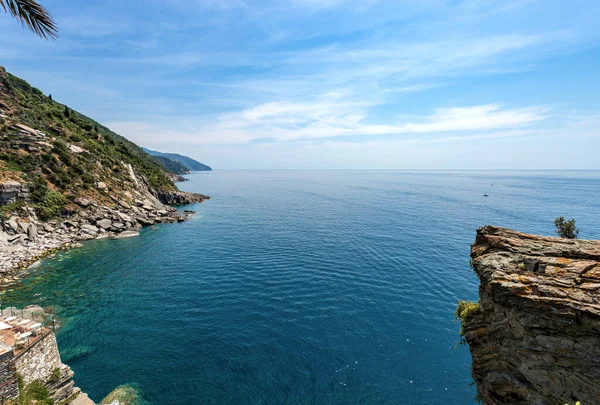 Vista Aérea Litoral Paisagem Marinha Aldeia Vernazza Cinque Terre Parque — Fotografia de Stock