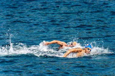 TELLARO, LA SPEZIA, LIGURIA, ITALY - 21 Temmuz 2019: Akdeniz 'de (Trofeo del Gro) antik Tellaro köyü, Liguria, İtalya, Avrupa