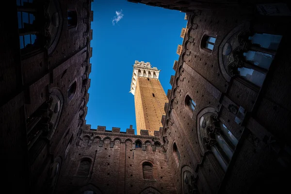 Torre Del Mangia Piazza Del Campo Siena Toskana Italien Mittelalterlicher — Stockfoto