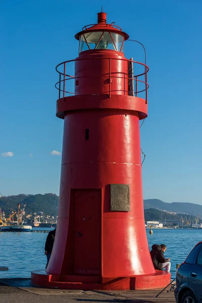 Old Red Lighthouse Quay Port Gulf Spezia Liguria Italy Europe — Stock Photo, Image