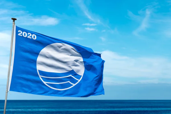 Lerici Liguria Italië Mar 2020 Blauwe Vlag Strand 2020 Symbool Rechtenvrije Stockafbeeldingen
