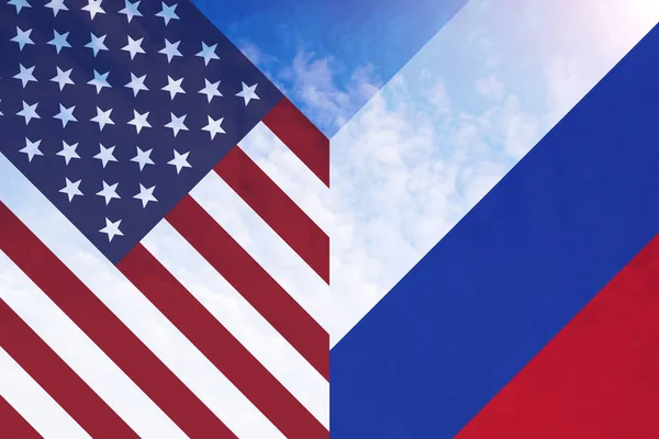 Single American and Russian flag in shape of letter V — Stock Photo, Image