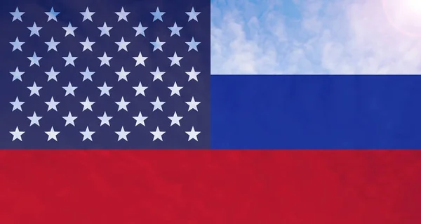 Bandera conectada de América y Rusia — Foto de Stock