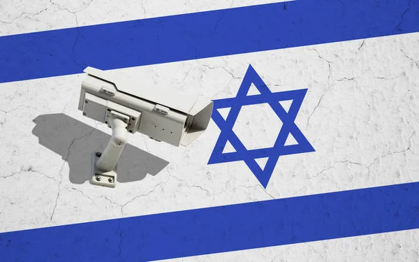 Kamery CCTV na tle flagi Izraela, malowany na ścianie z pęknięć — Zdjęcie stockowe