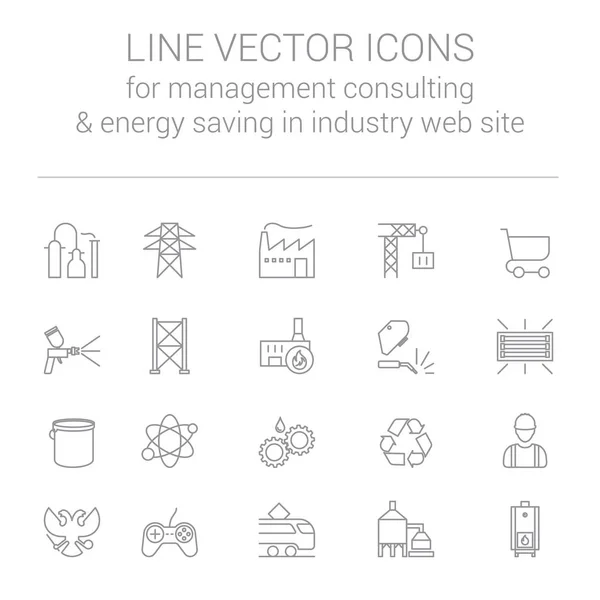 Line vector icons for management consulting and energy saving in — Stock Vector