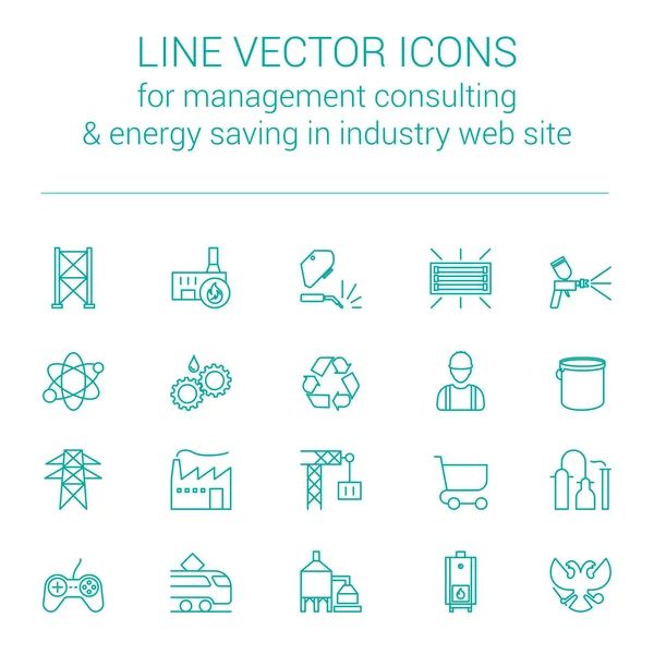 Line vector icons for quick response manufacturing management consulting and energy saving in industry web site — Stock Vector