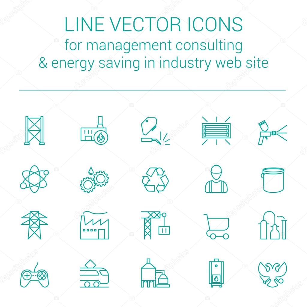 Line vector icons for quick response manufacturing management consulting and energy saving in industry web site