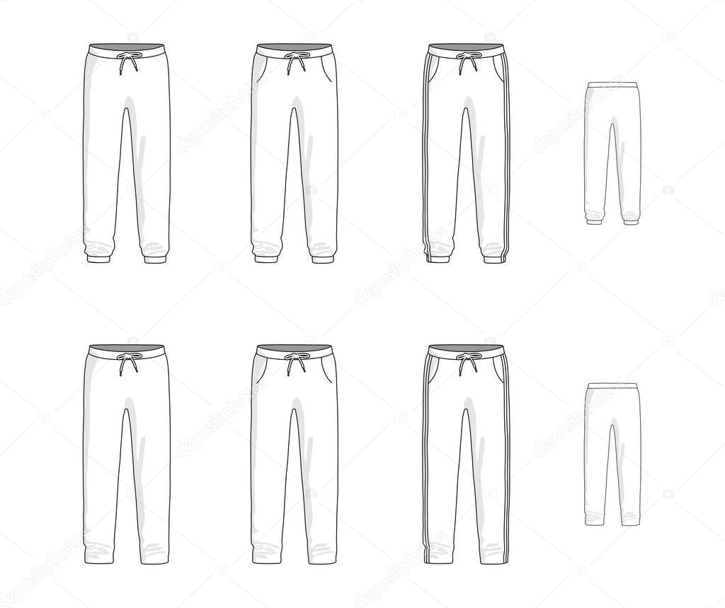 Sport sweatpants set. Vector illustration