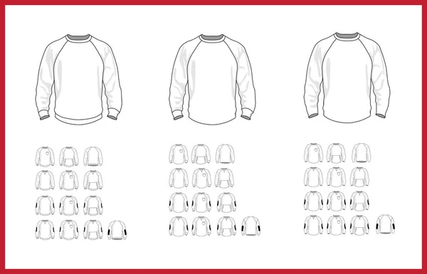 Plantilla de sudadera diferentes modelos vectoriales, vista frontal y trasera — Archivo Imágenes Vectoriales