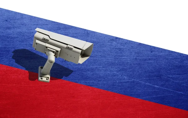 Cámara de vigilancia en la bandera de Rusia — Foto de Stock