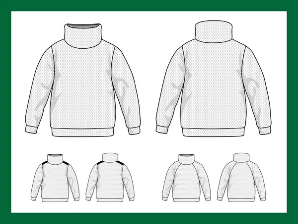 Vector plantillas de imagen niño suéter mangas raglán cuello alto — Archivo Imágenes Vectoriales