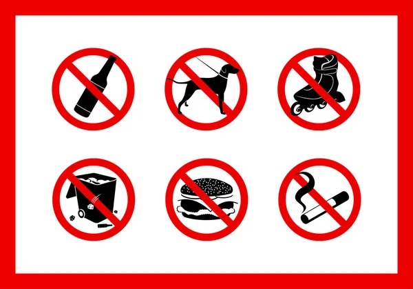 Set of prohibitory signs for cafes, hospitals and other institut — Stock Vector