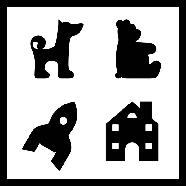 Чорний контур собаки, ракети, будинку, ведмедя — стоковий вектор