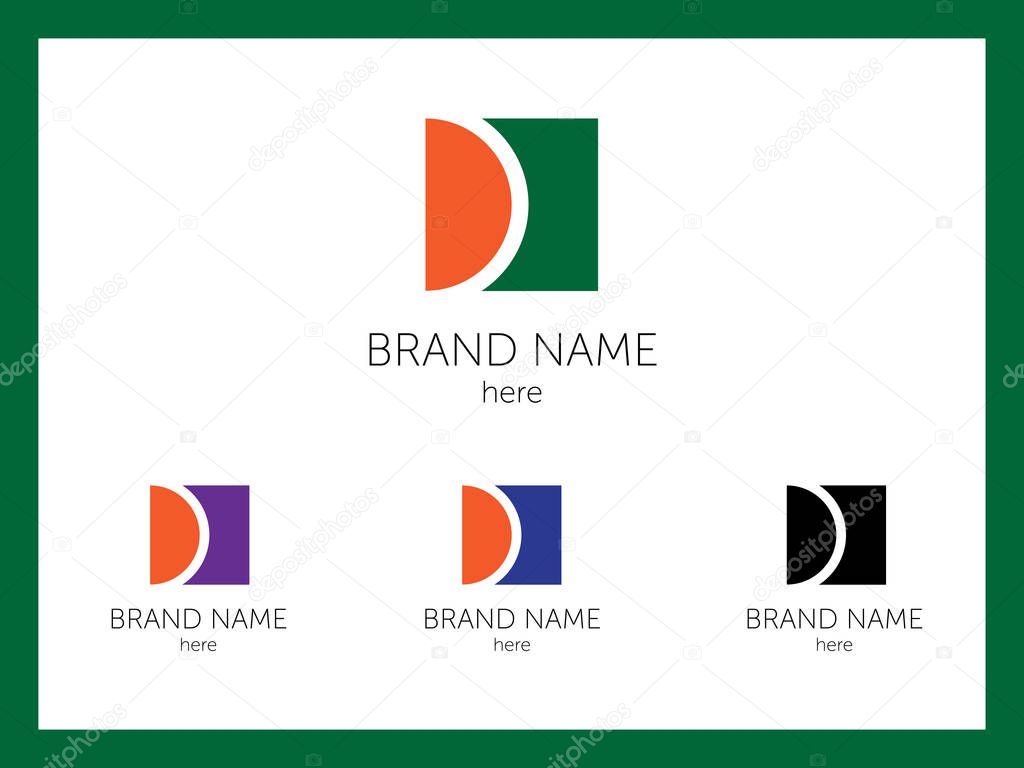 Semicircle in square for company's brand. Vector set in various colors