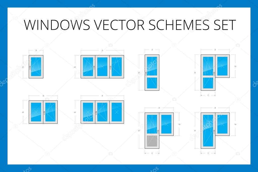 Windows and doors types scheme vector set