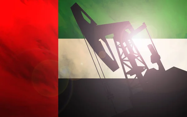 Ombre de pompe à huile sur fond drapeau des Émirats arabes unis — Photo