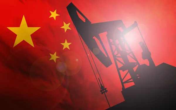 Shadow of oil pump on China flag background — Stock Photo, Image